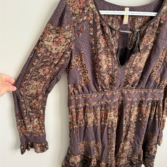 Anthropologie Free People Dark Floral Tie-Neck Dress - Picture 8 of 8
